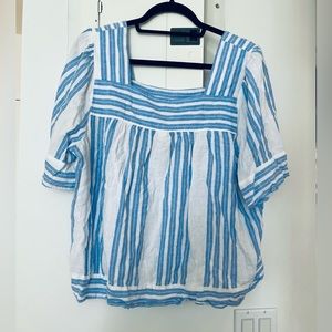 Blue and white striped square neck flowy top